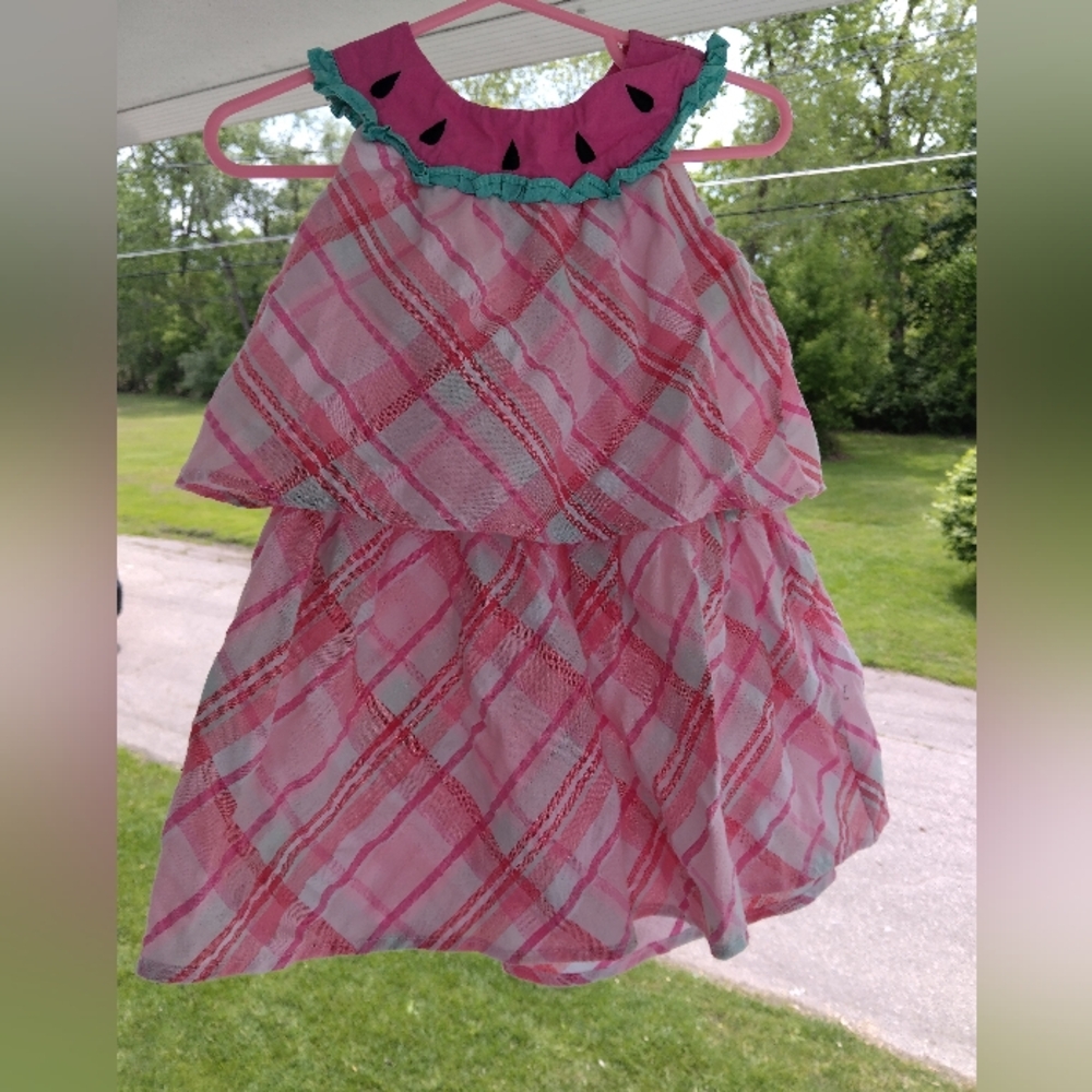 Youngland Pink and Green Ruffled Tiered Sundress